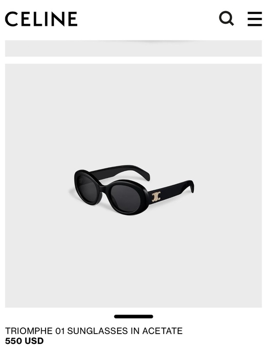 Celine Accessories - Celine Black Oval Acetate Sunglasses with Gold Triomphe Detail